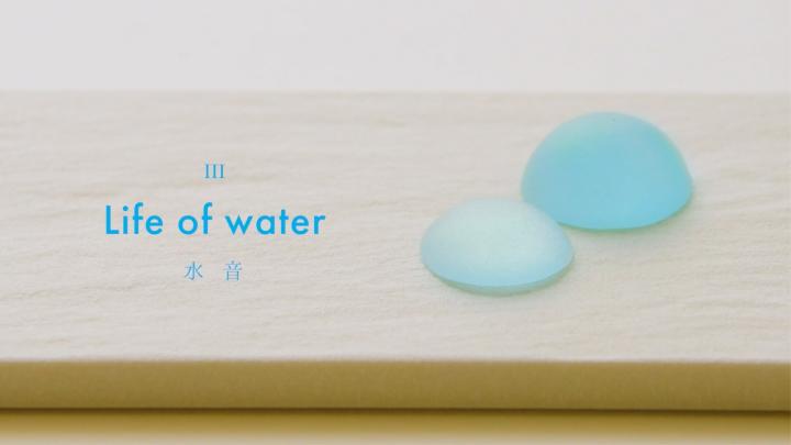 board with assorted wagashi. on the left the words "Life of Water"